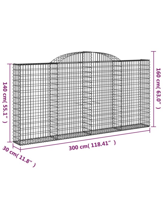 Kaarekujulised gabioonkorvid 13 tk, 300 x 30 x 140/160 cm, raud