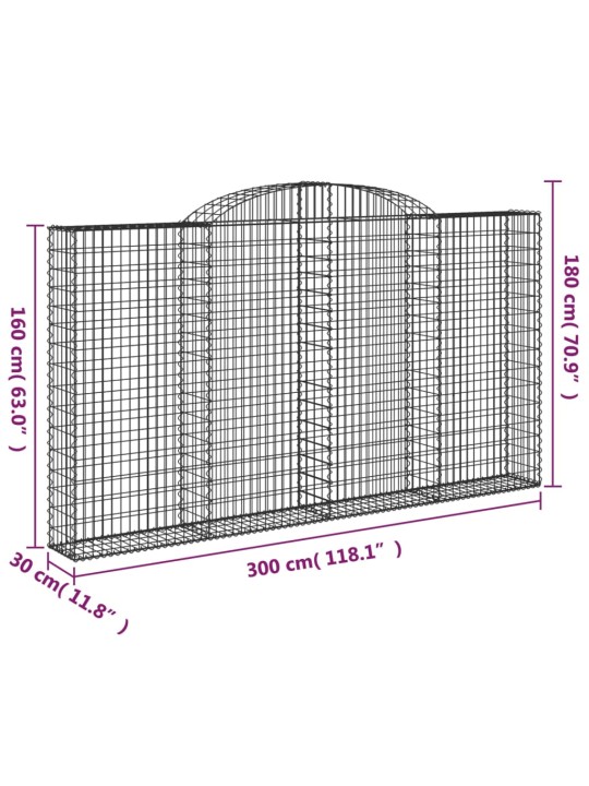 Kaarekujulised gabioonkorvid 8 tk, 300x30x160/180 cm, raud