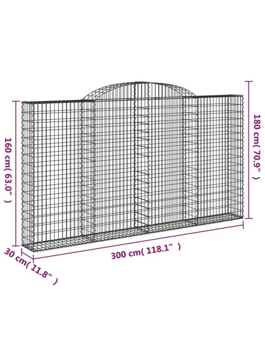 Kaarekujulised gabioonkorvid 9 tk, 300x30x160/180 cm, raud