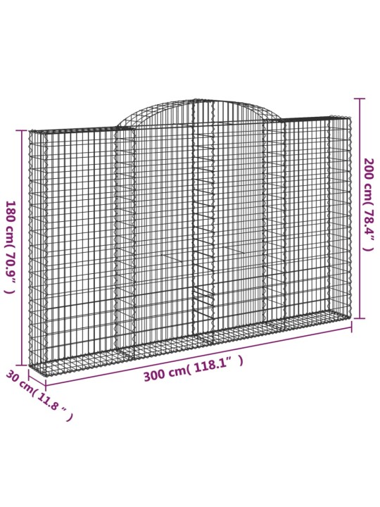 KAAREKUJULISED GABIOONKORVID 6 TK, 300X30X180/200 CM, RAUD