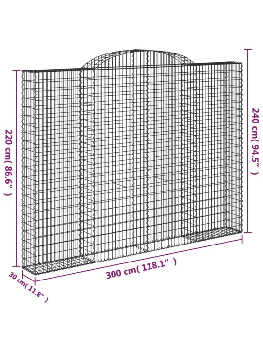 Kaarekujulised gabioonkorvid 2 tk, 300x30x220/240 cm, raud