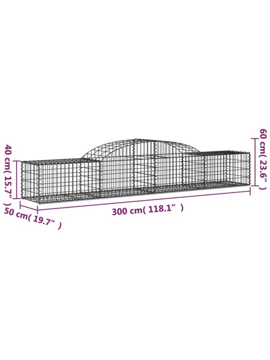 Kaarekujulised gabioonkorvid 2 tk, 300 x 50 x 40/60 cm, raud