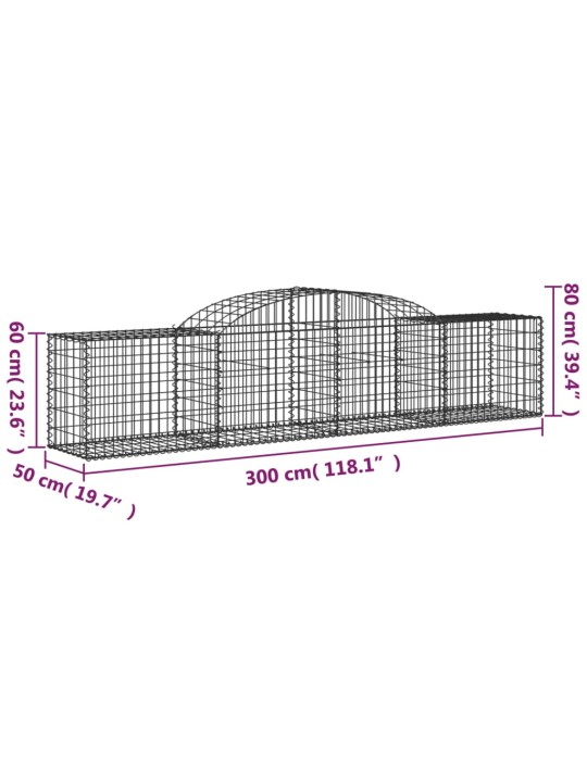 Kaarekujulised gabioonkorvid 3 tk, 300x50x60/80 cm, raud