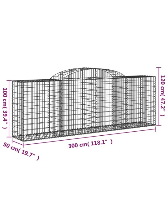 Kaarekujulised gabioonkorvid 2 tk, 300x50x100/120 cm, raud