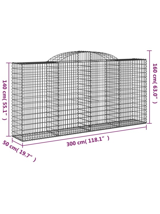 Kaarekujulised gabioonkorvid 7 tk, 300x50x140/160 cm, raud