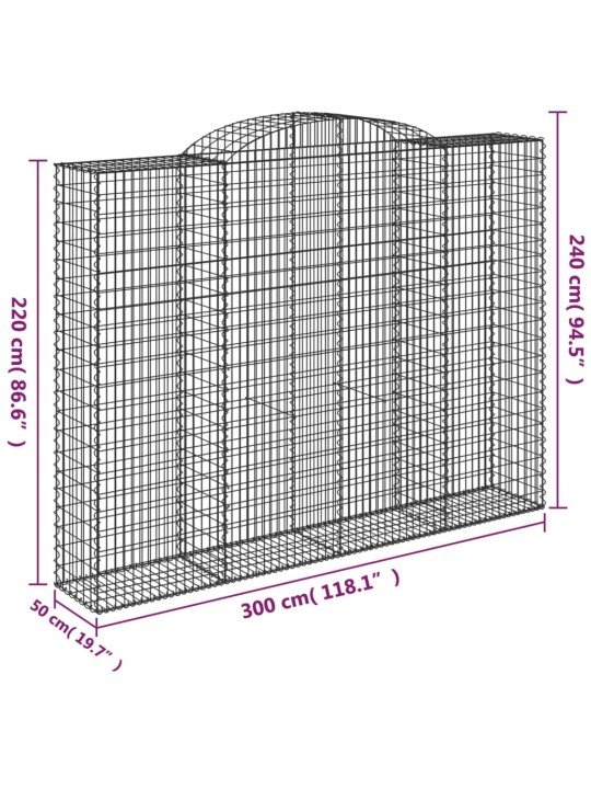 Kaarekujulised gabioonkorvid 4 tk, 300x50x220/240 cm, raud