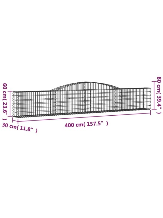 Kaarekujulised gabioonkorvid 2 tk, 400x30x60/80 cm, raud