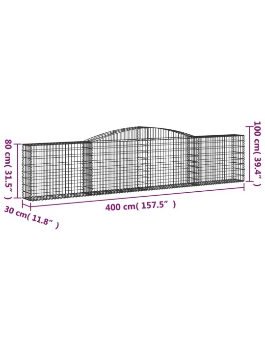 Kaarekujulised gabioonkorvid 2 tk, 400x30x80/100 cm, raud