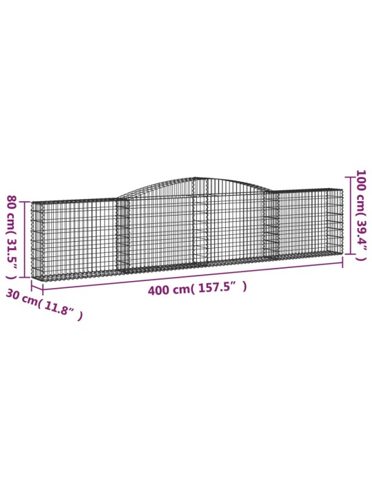 Kaarekujulised gabioonkorvid 4 tk, 400x30x80/100 cm, raud