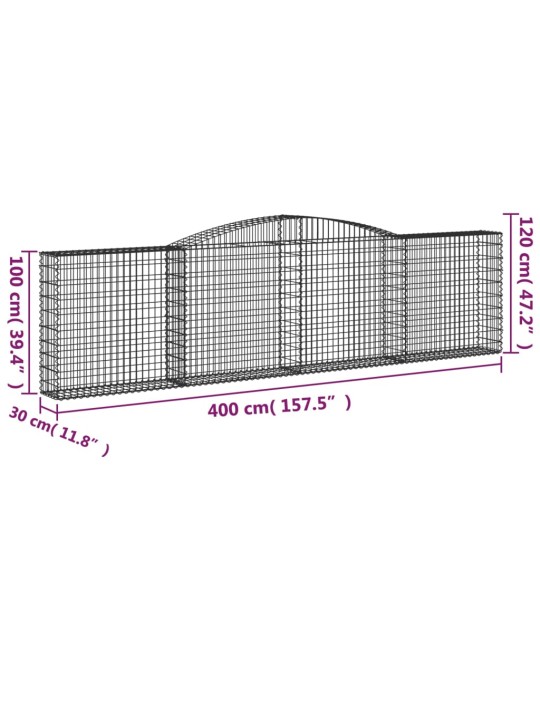 Kaarekujulised gabioonkorvid 3 tk, 400x30x100/120 cm, raud