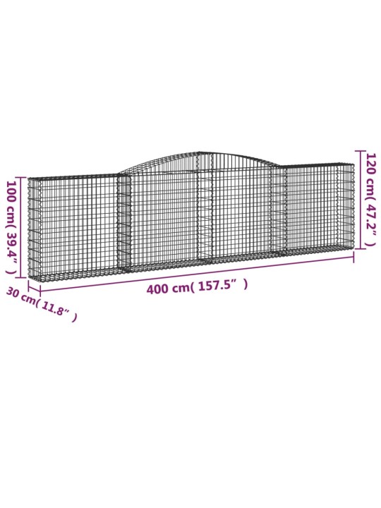 Kaarekujulised gabioonkorvid 6 tk, 400x30x100/120 cm, raud