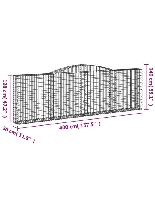 Kaarekujulised gabioonkorvid 2 tk, 400x30x120/140 cm, raud