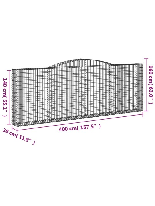 Kaarekujulised gabioonkorvid 2 tk, 400x30x140/160 cm, raud