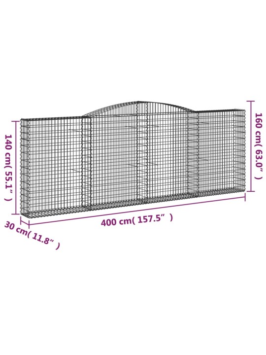 Kaarekujulised gabioonkorvid 3 tk, 400x30x140/160 cm, raud