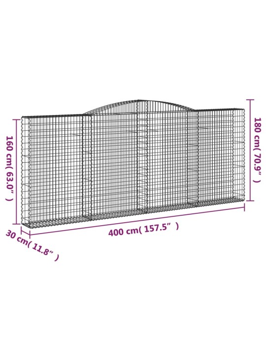 Kaarekujulised gabioonkorvid 2 tk, 400x30x160/180 cm, raud