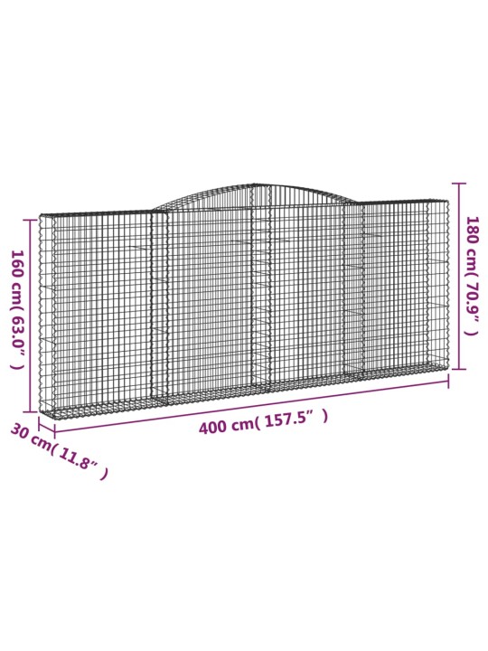 Kaarekujulised gabioonkorvid 3 tk, 400x30x160/180 cm, raud