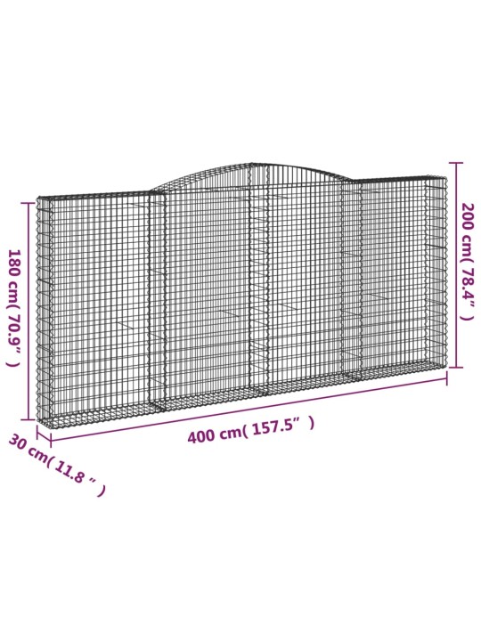 Kaarekujulised gabioonkorvid 2 tk, 400x30x180/200 cm, raud