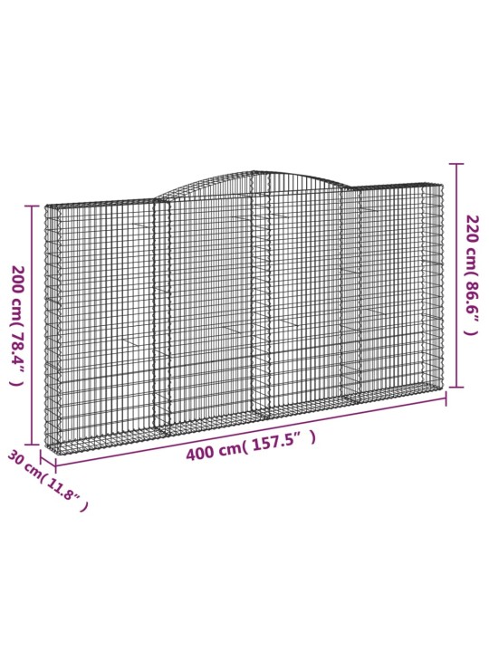 Kaarekujulised gabioonkorvid 2 tk, 400x30x200/220 cm, raud