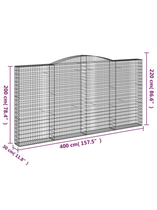 Kaarekujulised gabioonkorvid 4 tk, 400x30x200/220 cm, raud