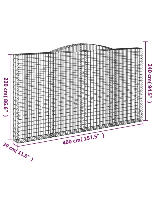 Kaarekujulised gabioonkorvid 2 tk, 400x30x220/240 cm, raud