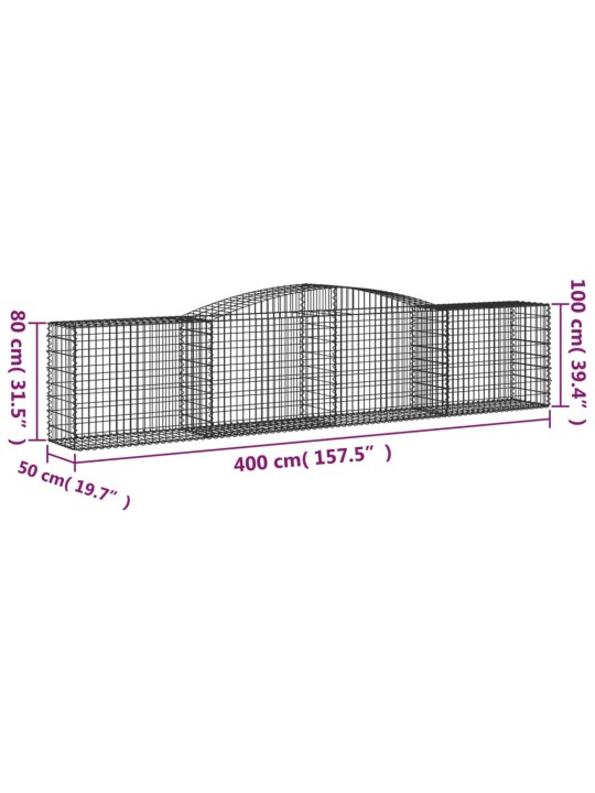 Kaarekujulised gabioonkorvid 2 tk, 400x50x80/100 cm, raud