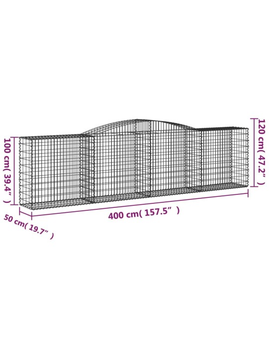 Kaarekujulised gabioonkorvid 2 tk, 400x50x100/120 cm, raud