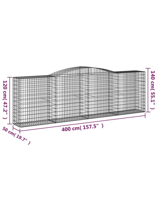 Kaarekujulised gabioonkorvid 2 tk, 400x50x120/140 cm, raud