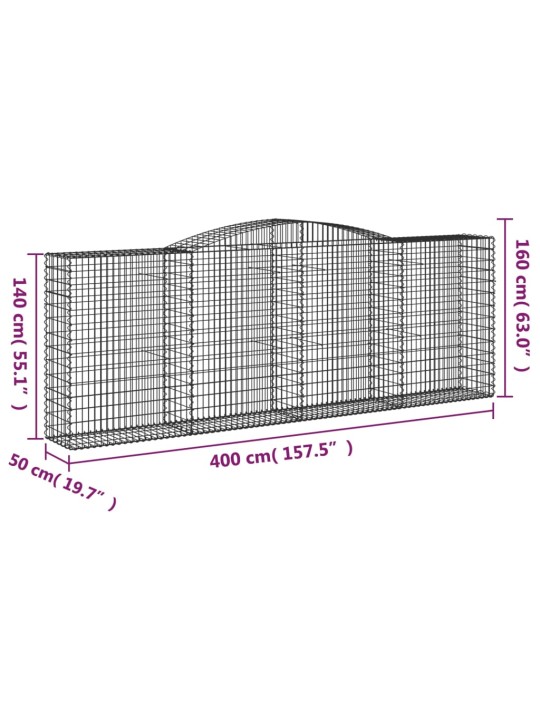 Kaarekujulised gabioonkorvid 2 tk, 400x50x140/160 cm, raud