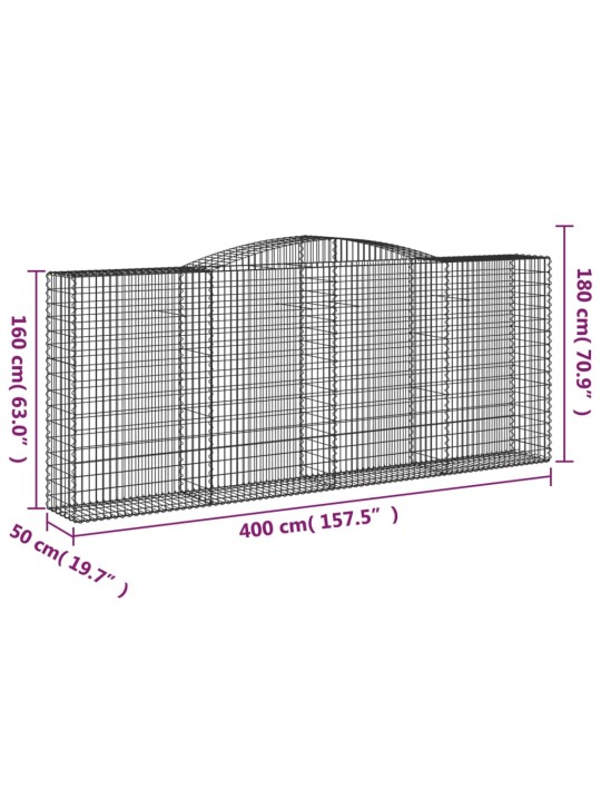 Kaarekujulised gabioonkorvid 2 tk, 400x50x160/180 cm, raud