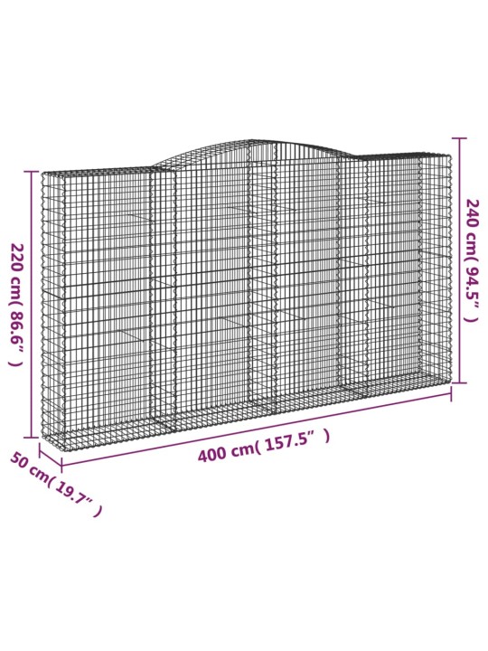 Kaarekujulised gabioonkorvid 2 tk, 400x50x220/240 cm, raud