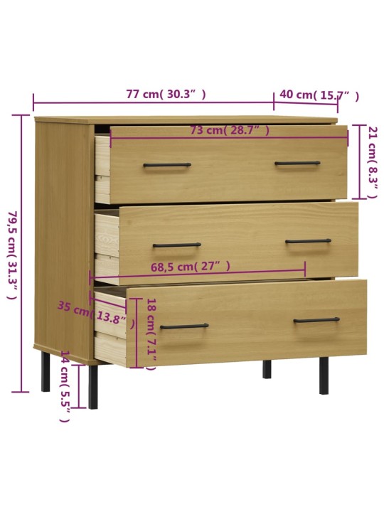 3 sahtliga puhvetkapp, pruun, 77x40x79,5 cm täispuit, "oslo"