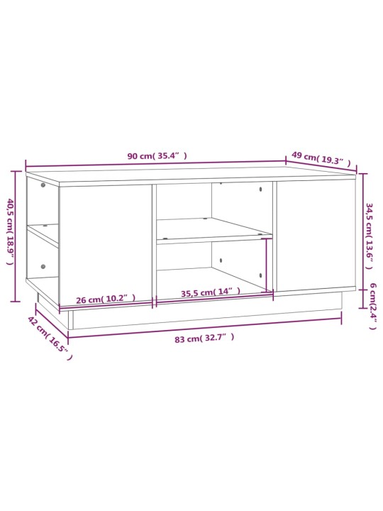 Kohvilaud, hall, 90 x 49 x 40,5 cm, männipuit