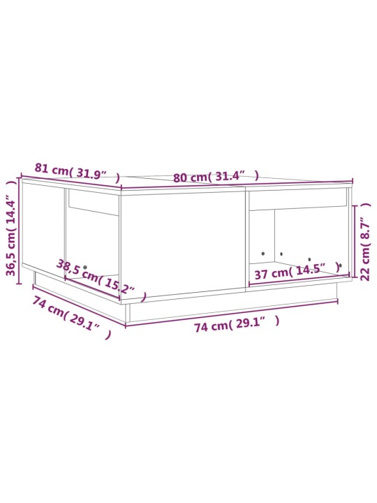 Kohvilaud, hall, 80 x 81 x 36,5 cm, männipuit