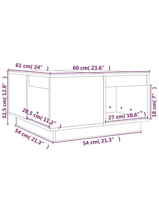 Kohvilaud, hall, 60 x 61 x 32,5 cm, männipuit