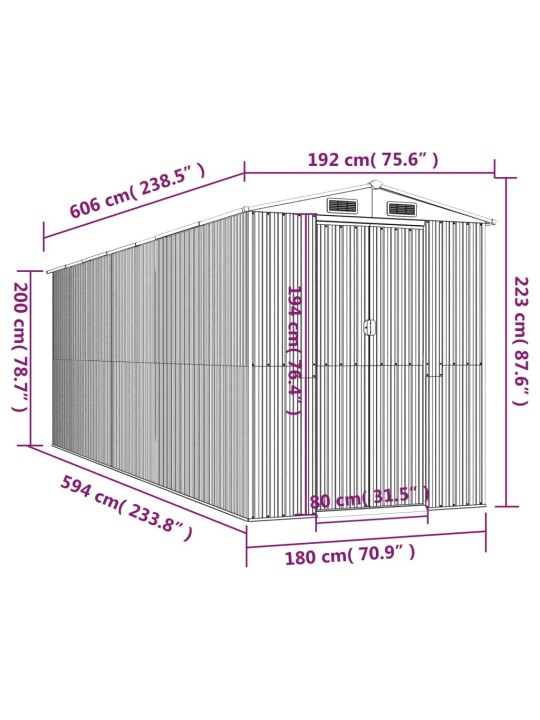 Aiakuur, roheline, 192x606x223 cm, tsingitud teras