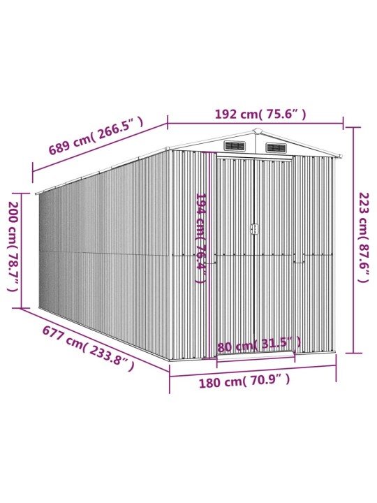 Aiakuur, roheline, 192x689x223 cm, tsingitud teras