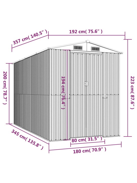 Aiakuur, helehall, 92x357x223 cm, tsingitud teras