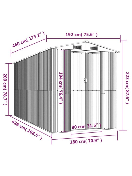 Aiakuur, helehall, 192x440x223 cm, tsingitud teras