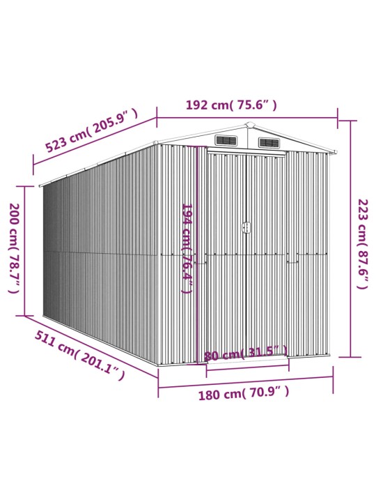 Aiakuur, helehall, 192 x 523 x 223 cm, tsingitud teras