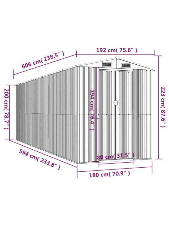 Aiakuur, helehall, 192 x 606 x 223 cm, tsingitud teras