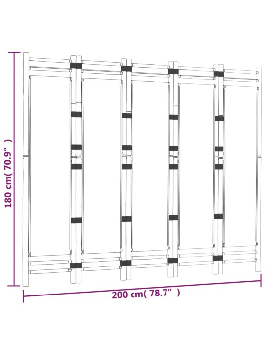 Kokkupandav 5 paneeliga ruumijagaja, 200 cm, bambus ja lõuend
