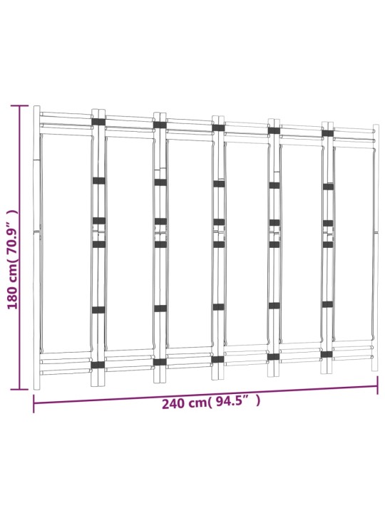 Kokkupandav 6 paneeliga ruumijagaja, 240 cm, bambus ja lõuend
