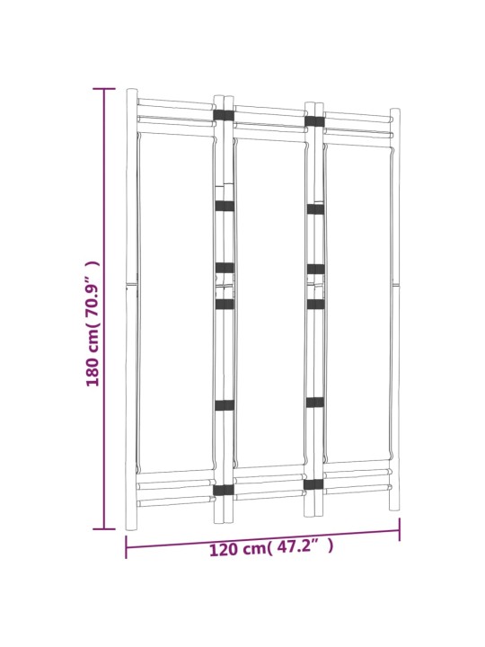 Kokkupandav 3 paneeliga ruumijagaja, 120 cm, bambus ja lõuend