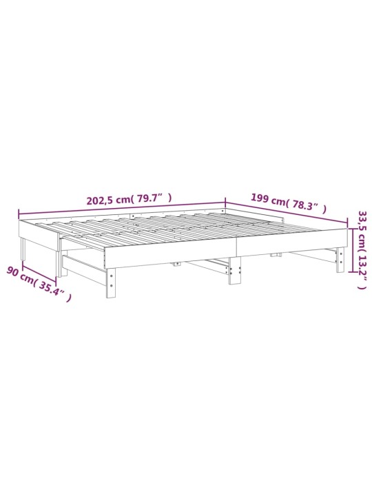 Väljatõmmatav päevavoodi, valge, 2 x (100x200) cm, männipuit