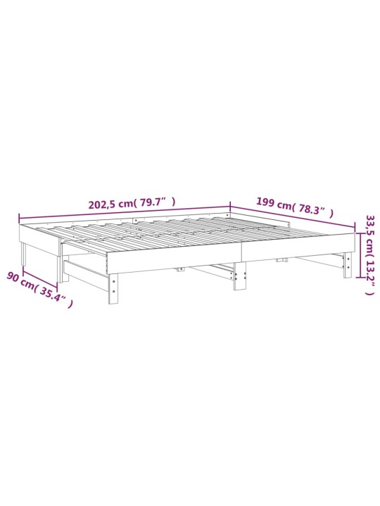 Väljatõmmatav päevavoodi, meepruun, 2 x (100x200) cm, männipuit