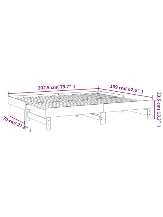 Väljatõmmatav päevavoodi, meepruun, 2 x (80x200) cm, männipuit