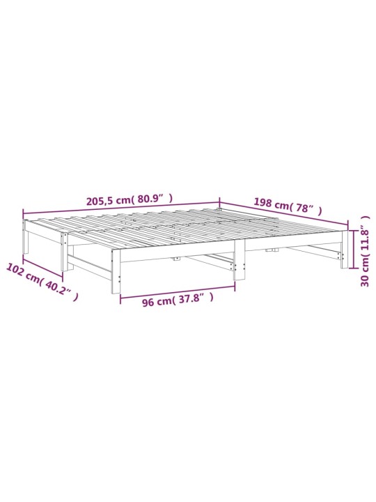 Väljatõmmatav päevavoodi, valge, 2 x (100x200) cm, männipuit