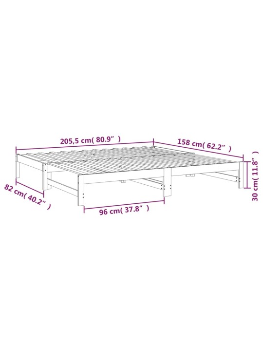 Väljatõmmatav päevavoodi, valge, 2 x (80x200) cm, männipuit