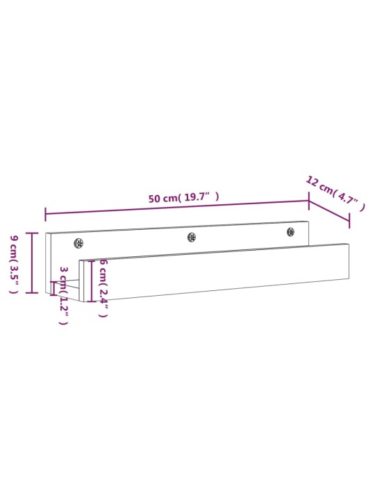 Seinariiulid 2 tk, hall, 50 x 12 x 9 cm, männipuit