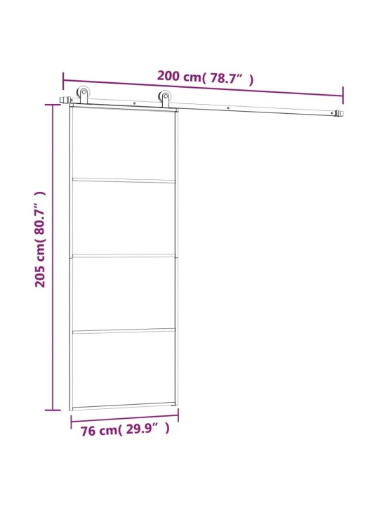 Liuguks koos tarvikutega, 76 x 205 cm, esg-klaas ja alumiinium